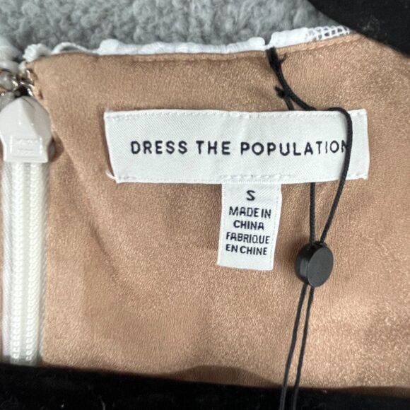 NWT Dress the Population Jayleen Lace Sheath Midi Dress in Off White Size Small - Picture 14 of 14